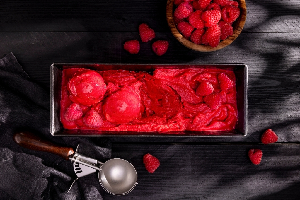 Homemade vegan raspberry ice cream